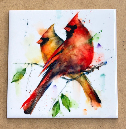 Ceramic Coaster 'Cardinal Pair'