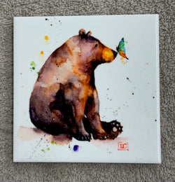 Ceramic Coaster 'Bear & Butterfly'