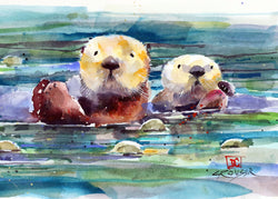Ceramic Coaster 'Otter Pair'
