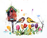 Ceramic Coaster 'Springtime Birdhouse'