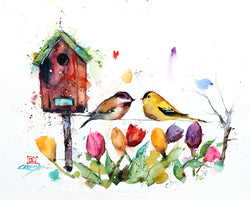 Ceramic Coaster 'Springtime Birdhouse'